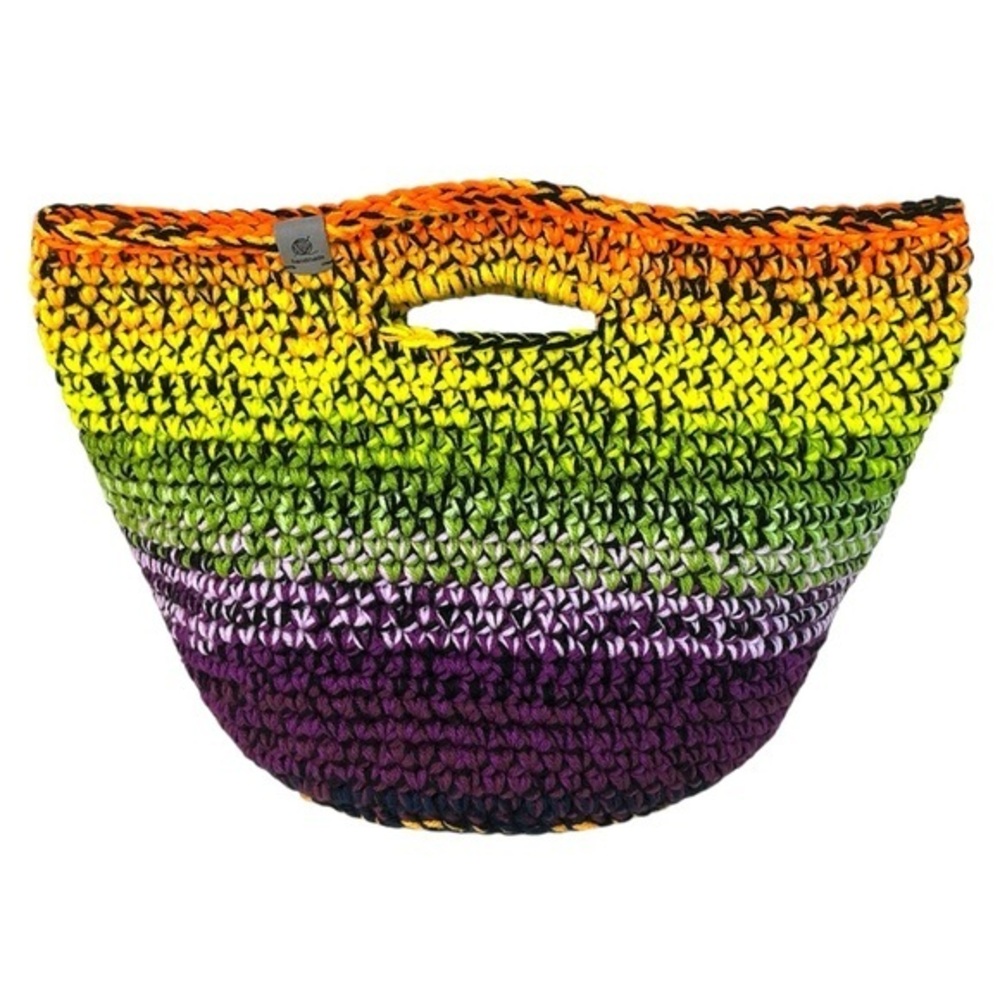 Handcrafted Multicolor Crochet Scrap Woven Tote Bag Basket Storage Handmade Knit